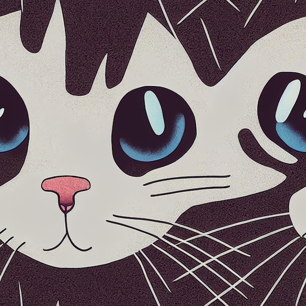 Er is een kat met blauwe ogen en een roze neus.
