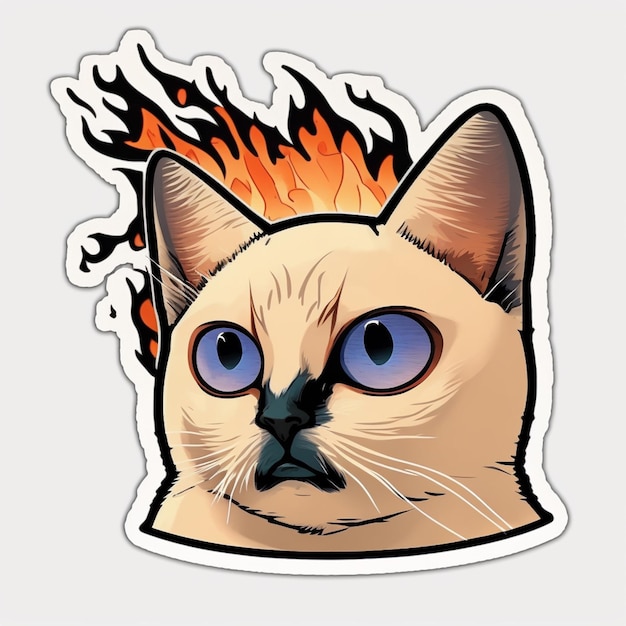 Foto er is een kat met een vuur op zijn hoofd generatieve ai