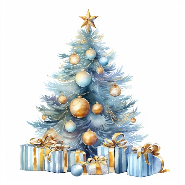 Er is een kerstboom met cadeautjes en een ster bovenop generatieve ai