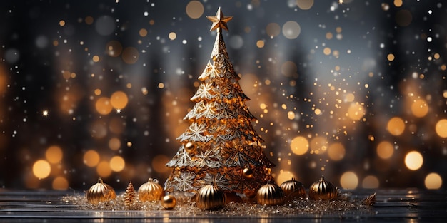 Er is een kerstboom met gouden versieringen erop generatieve ai