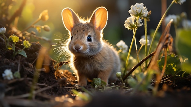 Er is een klein konijn dat in het gras generatieve ai staat
