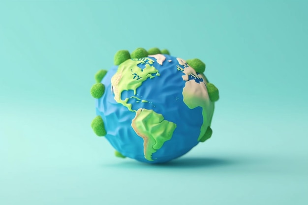 Er is een kleine blauwe en groene wereldbol met groene stippen erop generatieve ai