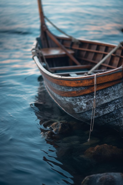 Er is een kleine boot die op het water zit.