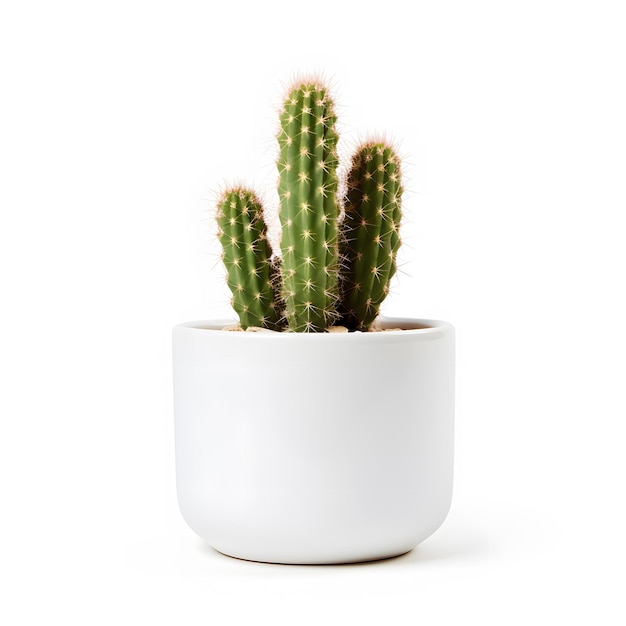 er is een kleine cactus in een witte pot op een wit oppervlak Generatieve AI