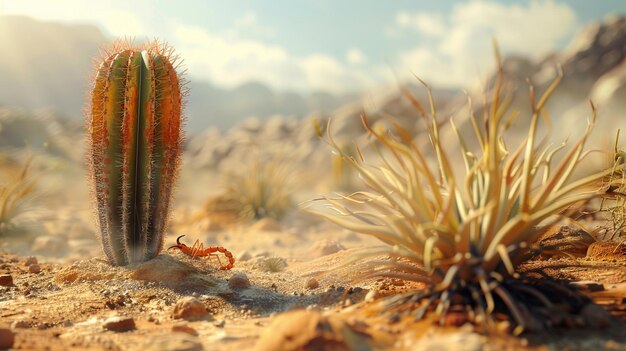 Er is een kleine cactusplant in het midden van een woestijn generatieve ai