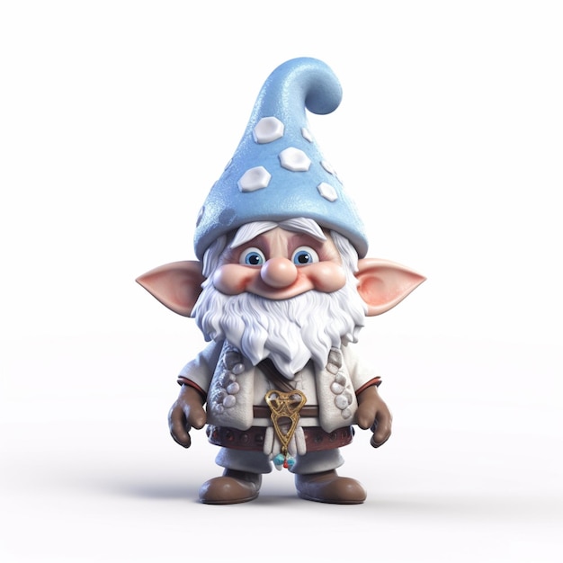 Foto er is een kleine gnome met een blauwe hoed en een witte baard generatieve ai