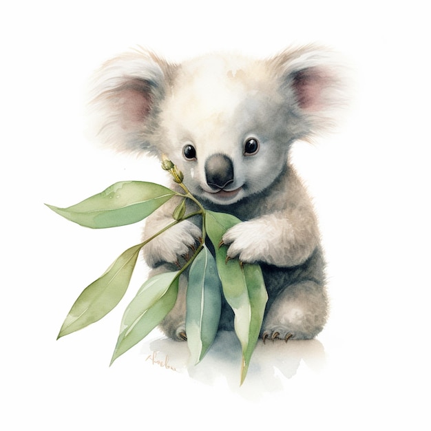 er is een koala beer die een tak van eucalyptus generative ai vasthoudt