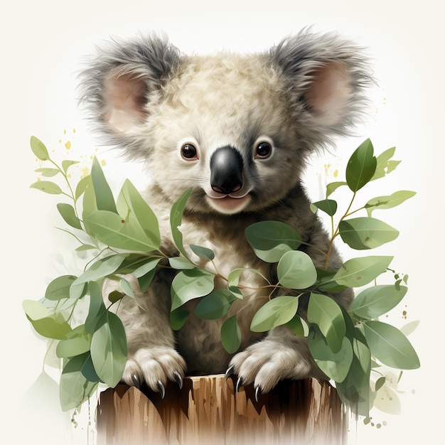 er is een koalabeer die op een generatieve ai van een boomstronk zit