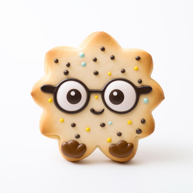 Foto er is een koekje met een gezicht en een bril erop generatieve ai