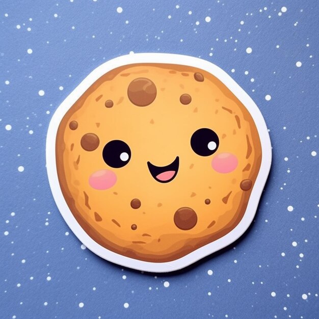 Er is een koekje met een gezicht erop op een blauwe oppervlakte generatieve ai