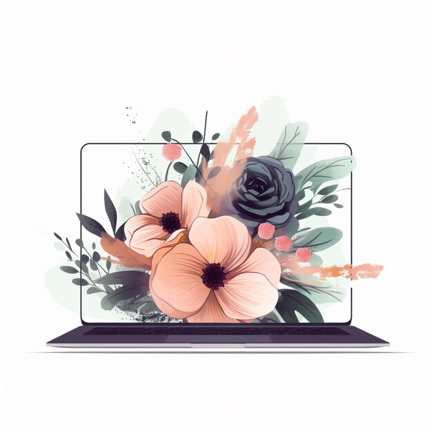 Foto er is een laptop met een bloem op het scherm.