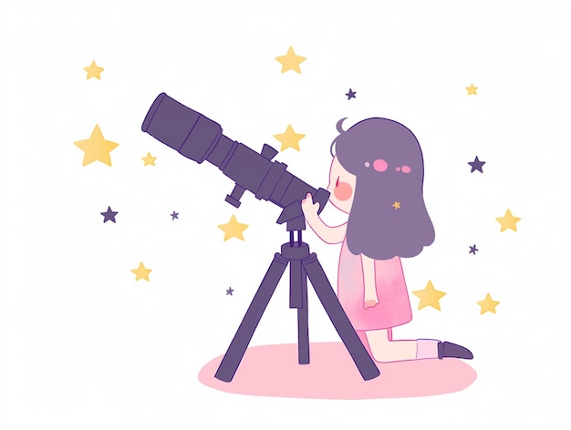 er is een meisje dat door een telescoop naar de generatieve ai van de sterren kijkt