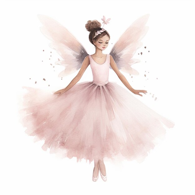 Er is een meisje in een roze jurk met een fee vleugels generatieve ai