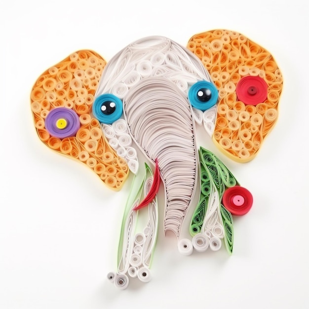 Er is een papier gesneden olifant met een bloem op zijn hoofd generatieve ai