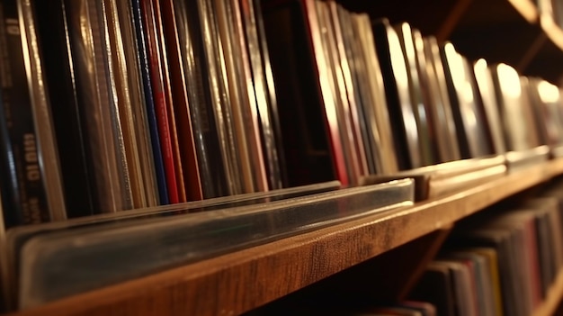 Er is een plank vol boeken en cd's in een bibliotheek generatieve ai