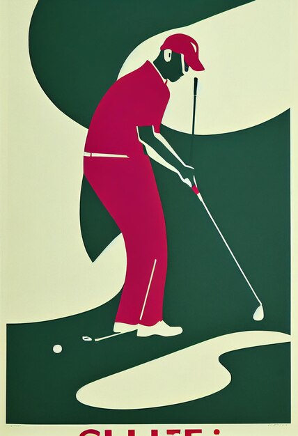 Foto er is een poster van een vrouw die golf speelt op de groene generatieve ai.