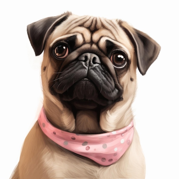 er is een pug hond met een roze bandana op zijn nek generatieve ai