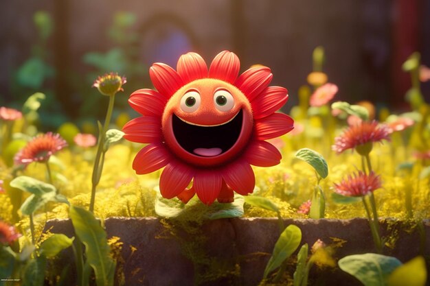 Foto er is een rode bloem met een grote glimlach erop generatieve ai