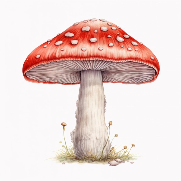 Er is een rode paddenstoel met witte stippen erop.