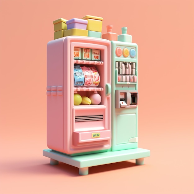 Er is een roze automaat met veel eten in generatieve ai