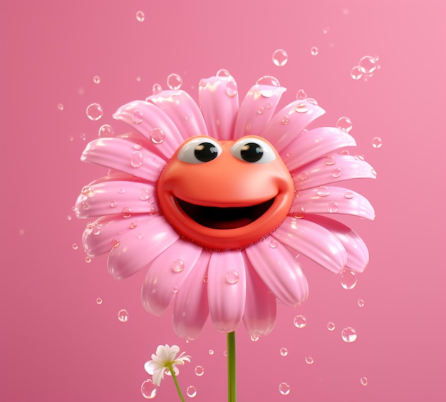 Foto er is een roze bloem met een glimlachend gezicht erop.