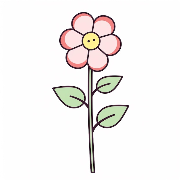 Foto er is een roze bloem met groene bladeren op een stengel generatieve ai