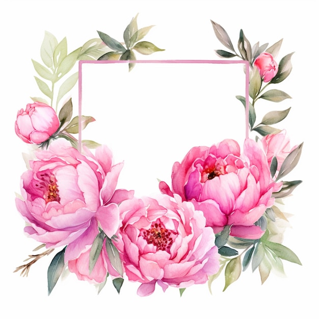 Er is een roze bloemen frame met een roze blom erop generatieve ai