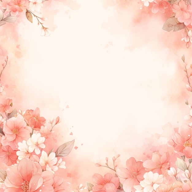 er is een roze bloemenrand met een witte generatieve ai als achtergrond