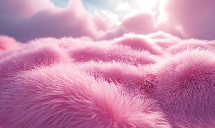 Foto er is een roze bont deken met pluizige pluizige wolken op de achtergrond