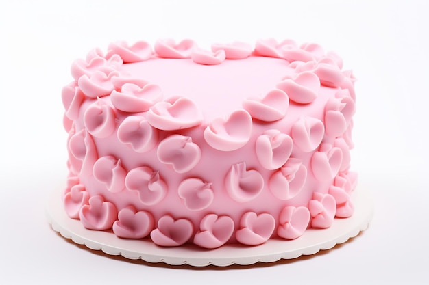 Er is een roze cake met hartjes erop op een bord generatieve ai