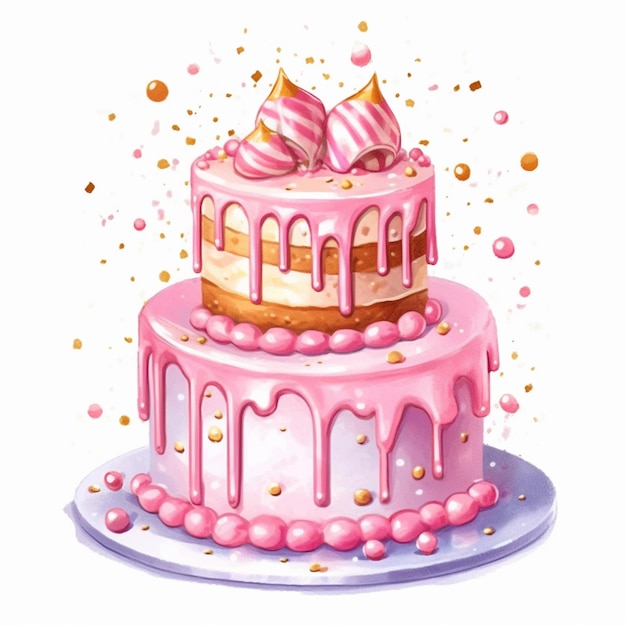 Er is een roze cake met roze glazuur en roze versieringen generatieve ai