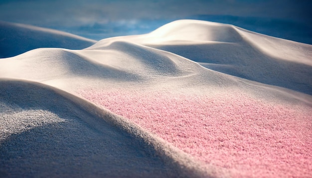 Er is een roze deken op een bed bedekt met sneeuw generatieve ai