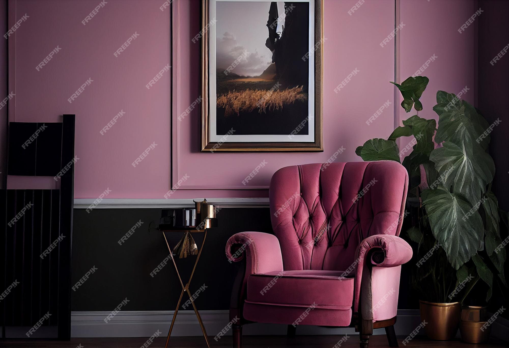 ruilen Lui Charmant Er is een roze fluwelen fauteuil en een lege fotolijst aan de  muurgenerative ai | Premium Foto