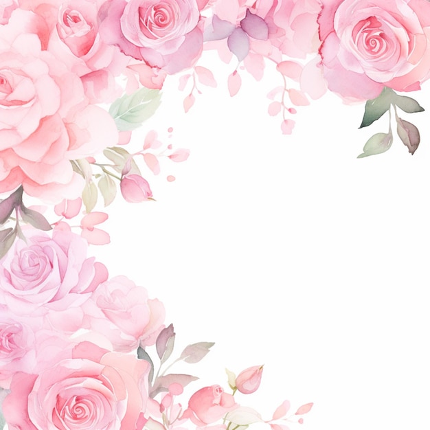 Er is een roze roos met roze bloemen erop.