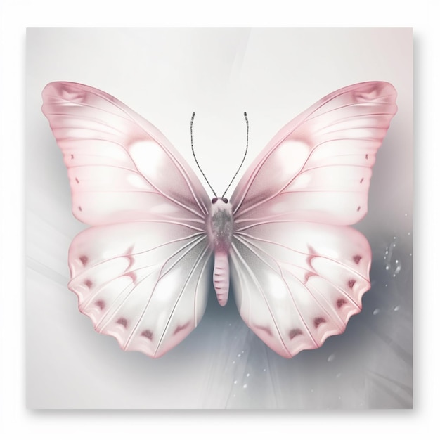er is een roze vlinder met witte vleugels op een witte achtergrond generatieve ai