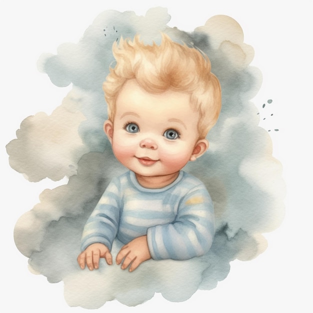 er is een schilderij van een baby die op een wolk zit generatieve ai