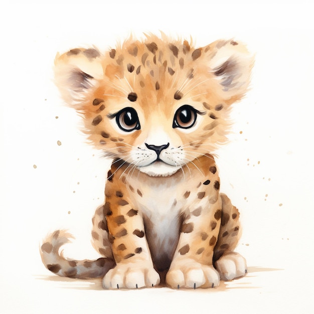 Er is een schilderij van een babycheeta die generatieve ai zit