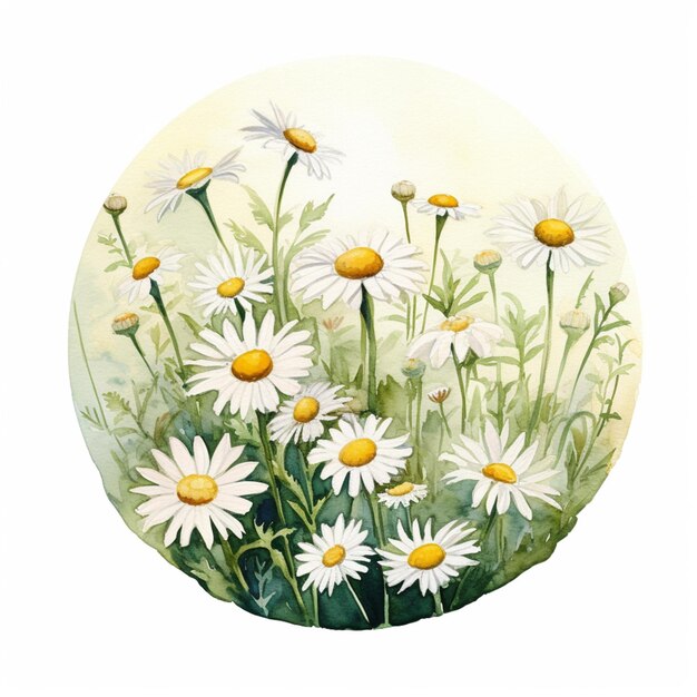 Er is een schilderij van een bos daisies in een cirkel generatieve ai