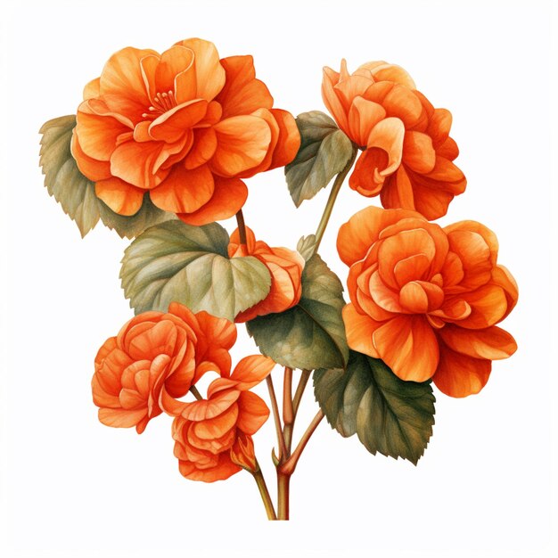 Er is een schilderij van een bosje oranje bloemen op een tak van AI Generatief