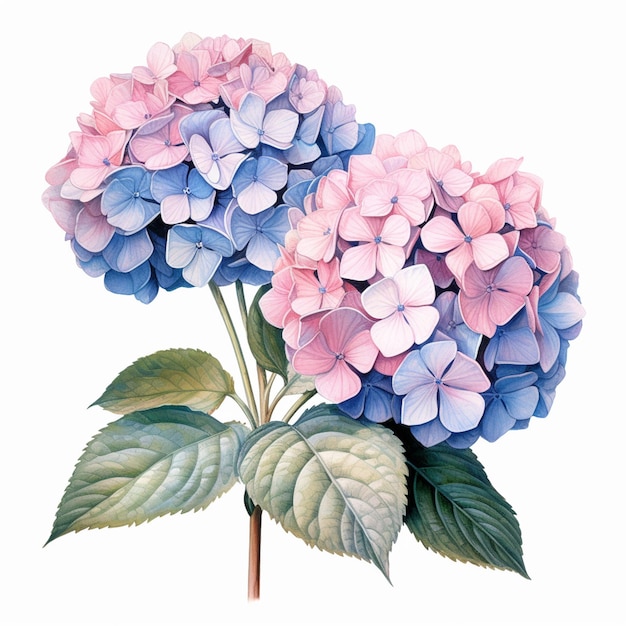 Er is een schilderij van een brandkraan met roze en blauwe bloemen AI Generative
