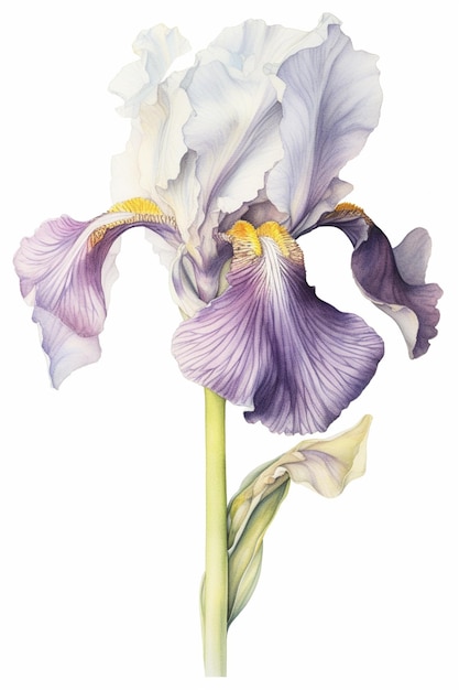 Er is een schilderij van een generatieve ai-paarse en witte irisbloem