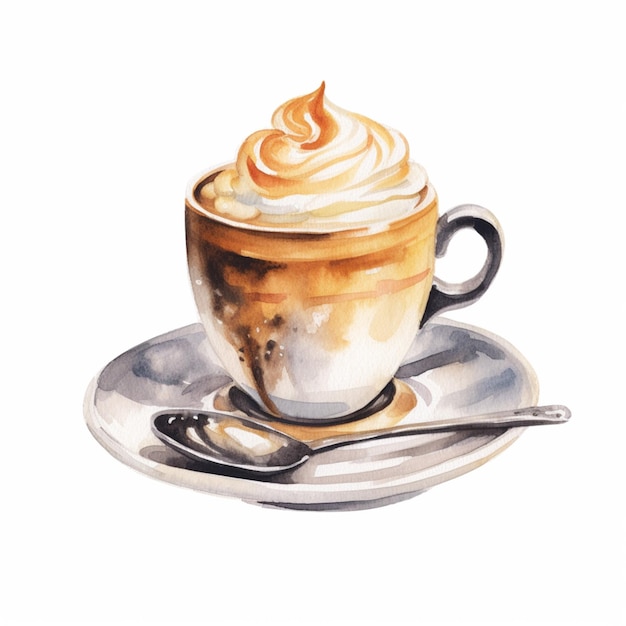 Er is een schilderij van een kopje koffie met een lepel generatieve ai