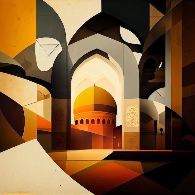 Foto er is een schilderij van een moskee met een koepel in het midden generatieve ai