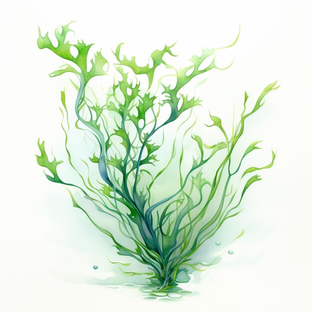 Er is een schilderij van een plant met groene bladeren erop.