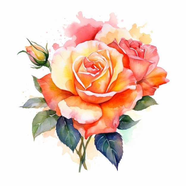 Er is een schilderij van een roos met waterverf verf op het generatieve ai