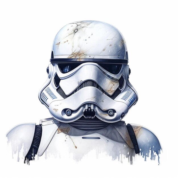 Foto er is een schilderij van een stormtrooper met een verfdruppel erop.