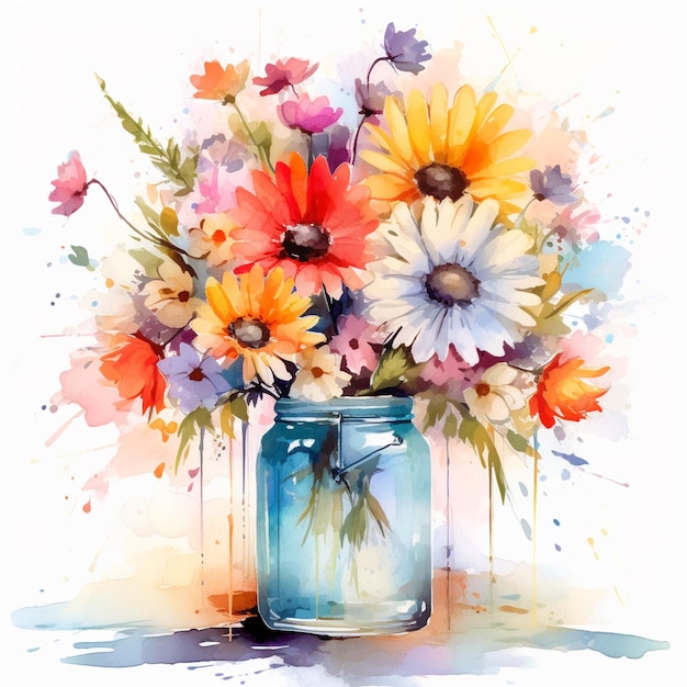 Er is een schilderij van een vaas met bloemen erin generatieve ai