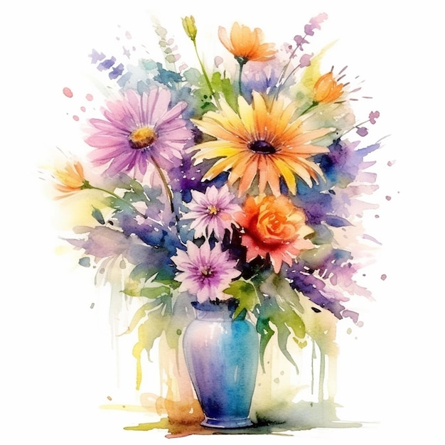 Er is een schilderij van een vaas met bloemen erin generatieve ai