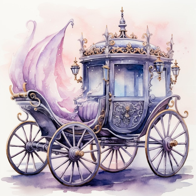 Foto er is een schilderij van een wagen met een paarse luifel generatieve ai