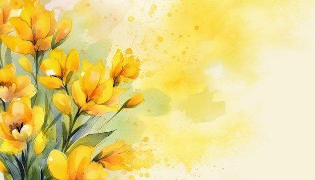 Er is een schilderij van gele bloemen op een gele achtergrond generatieve ai